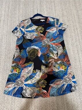 1. State Black Midi Dress with Multicolor Abstract Floral Pattern